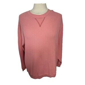 AERIE Thermal Waffle Knit Top Oversized Crewneck Casual Pink M American Eagle